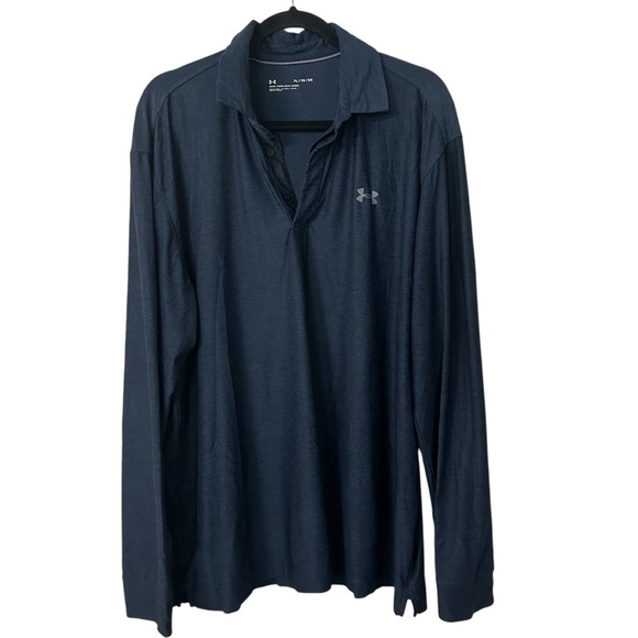 Under Armour Men’s Navy Blue  Long Sleeve 1/4 Button Up Collard Shirt Sz XL GUC - Picture 1 of 9